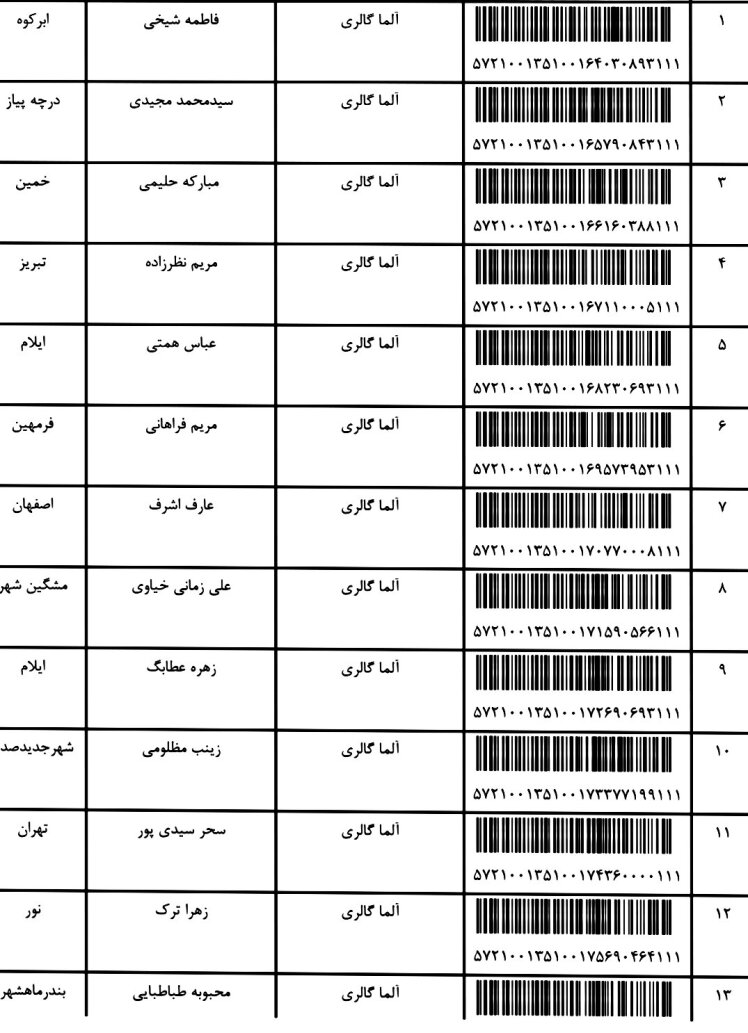 کد مرسوله های 15 و 16 اسفند